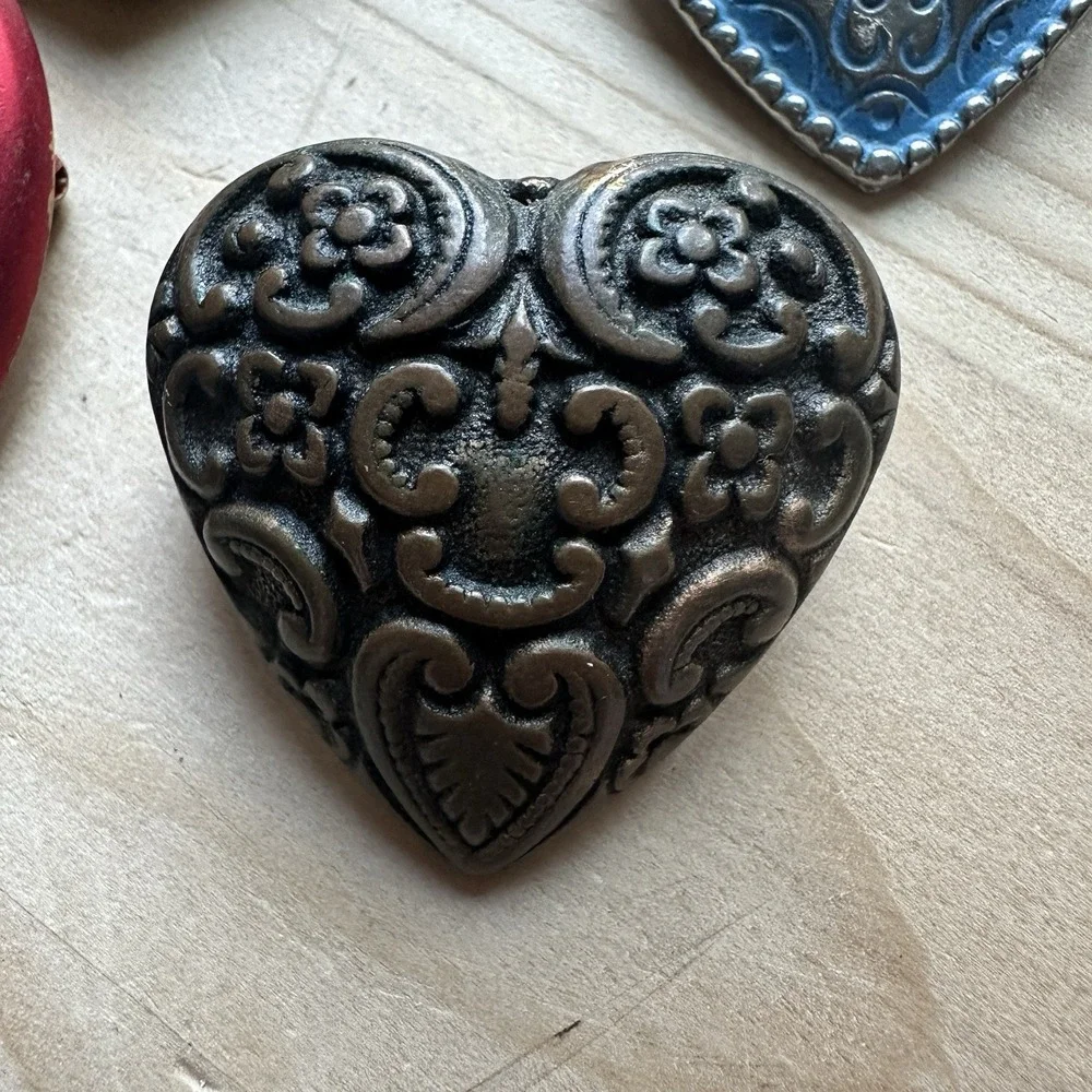 VTG‎ Heart Brooch Pin Lot Of  4 Enamel Felt Multicolor Valentines Love Romance